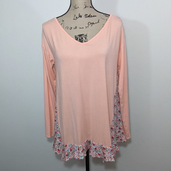 Matilda Jane Womens Tunic Top S Sing It Out Swing V-neck Peach Pink Floral - Picture 2 of 10
